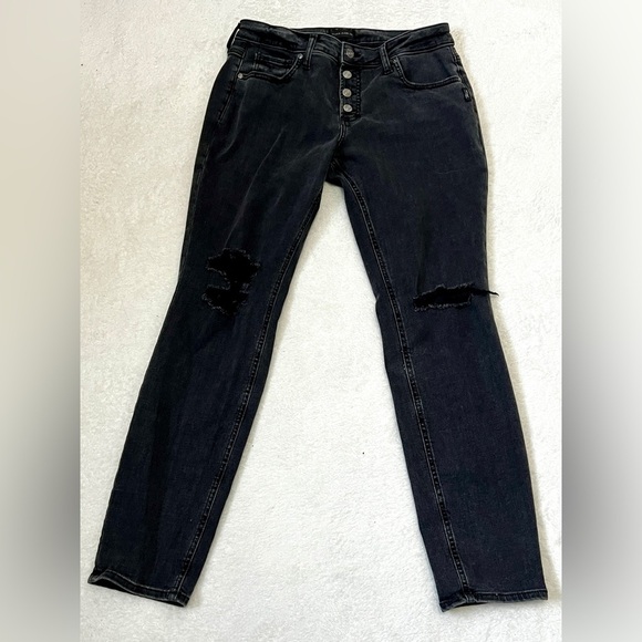 Silver Jeans Boyfriend Black Distressed Straight Leg - Size 31 - Picture 2 of 9